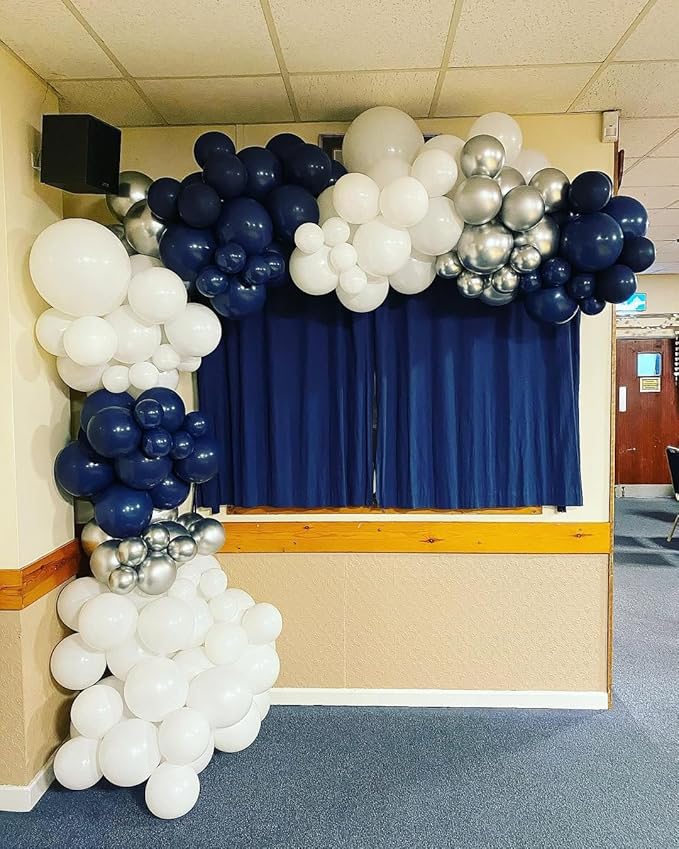 153Pcs Navy Blue and Silver Balloons Garland Arch Kit with Stars -22 18 12 10 5 inch Different Size Royal Blue White Silver Latex Balloon for Birthday Baby Shower Anniversary Party Decorations