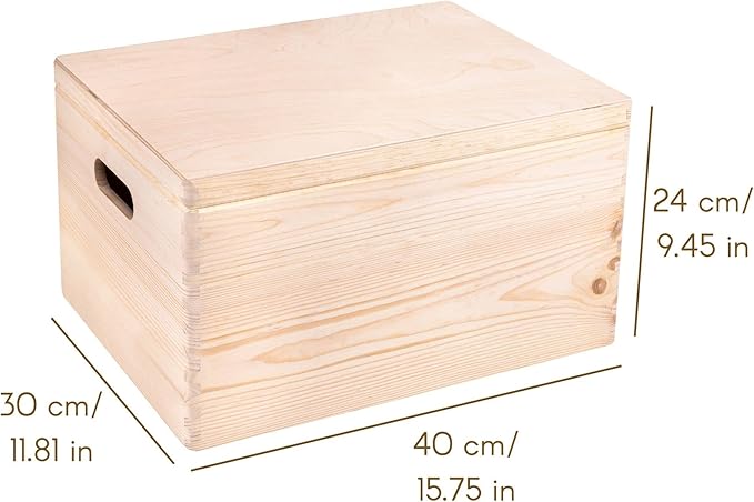 Creative Deco XXL Large Plain Wooden Box Storage with Hinged Lid | 15.8x11.8x9.44 inches (+-0.5) | Keepsake Unfinished with Handles | Unpainted Gift Trunk | PRODUCT NOT INTENDED FOR 15 YEARS OR BELOW