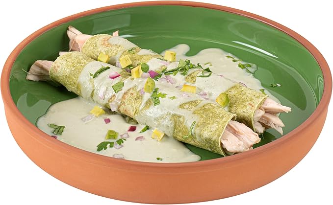 Restaurantware-Terra Tek 34 Ounce Terracotta Cazuelas, 2 Green Glazed Clay Pots For Cooking - Oven-Ready, Microwavable, Terracotta Serving Pots, Dishwashable, For Cooking And Serving