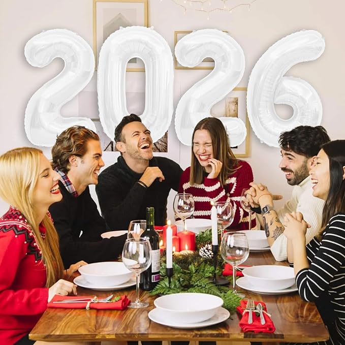 2026 Balloons, 40 inch 2026 White Number Balloons, 2026 Happy New Years Decorations, Large Foil Balloons Number for New Years Eve Party Supplies 2026, Class of 2026 Graduation Decorations