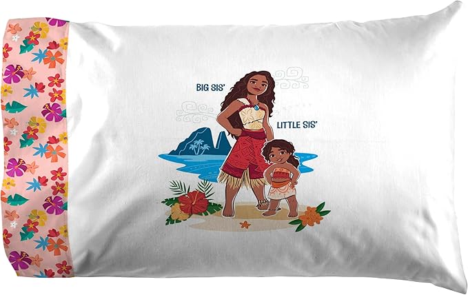 Jay Franco Kids Sheet Set with Fitted, Flat Sheets & Pillow Cover - Ultra-Soft Bedding with Pillowcase for Room Decor, Pink - Moana, 4 Piece Queen