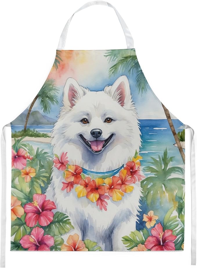 Caroline's Treasures American Eskimo Luau Apron Cooking Kitchen Server Baking Crafts Gardening for Adult Women Men, Unisex, Large, Multicolor