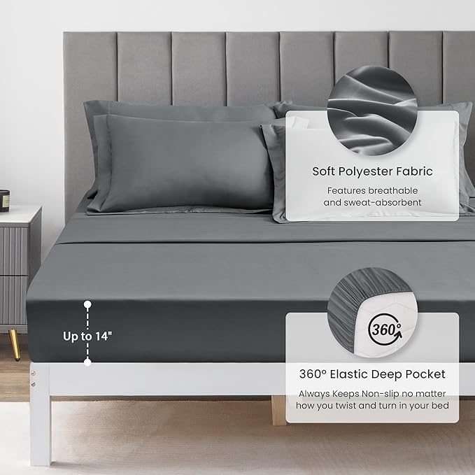Love's cabin California King Comforter Set Dark Grey, 7 Pieces California King Bed in a Bag, All Season Bedding Sets with 1 Comforter, 1 Flat Sheet, 1 Fitted Sheet, 2 Pillowcase and 2 Pillow Sham | Soft, Breathable, Lightweight, Comfortable