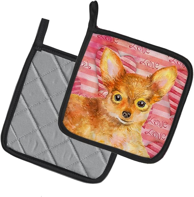 Caroline's Treasures BB9809PTHD Toy Terrier Love Pair of Pot Holders, Red Kitchen Heat Resistant Pot Holders Sets Oven Hot Pads for Cooking Baking BBQ, 7 1/2 x 7 1/2