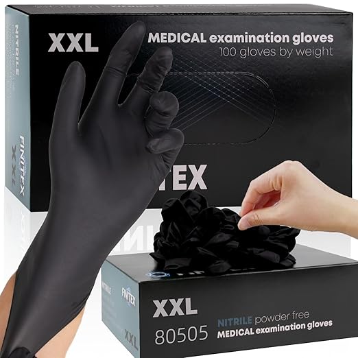 FINITEX - Black Nitrile Disposable Gloves, 5mil, Powder-free, Medical Exam Latex-Free 100 PCS For Cleaning Food Glove (XX-Large (Pack of 90))