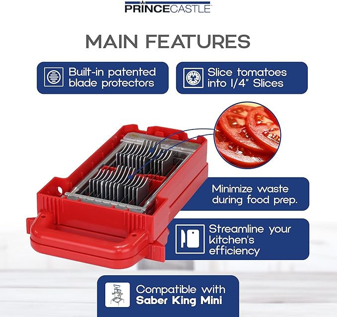 Prince Castle Saber King Red Tomato Blade & Pusher Set - 3/16" Slices, for 4 Tomatoes - Vegetable Chopper and Kitchen Chopper Replacement Blade, Tomato Slicer Commercial Tool