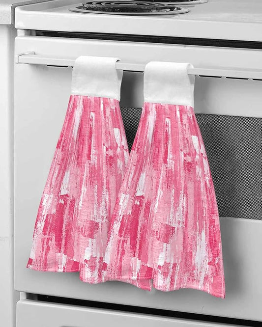 Alandar Home Kitchen Tie Towel Set of 2, Modern Pink Painting Texture Absorbent Soft Hand Towels for Bathroom Hanging Towels, Abstract Graffiti Art Fast Drying Cleaning Cloth with Loop