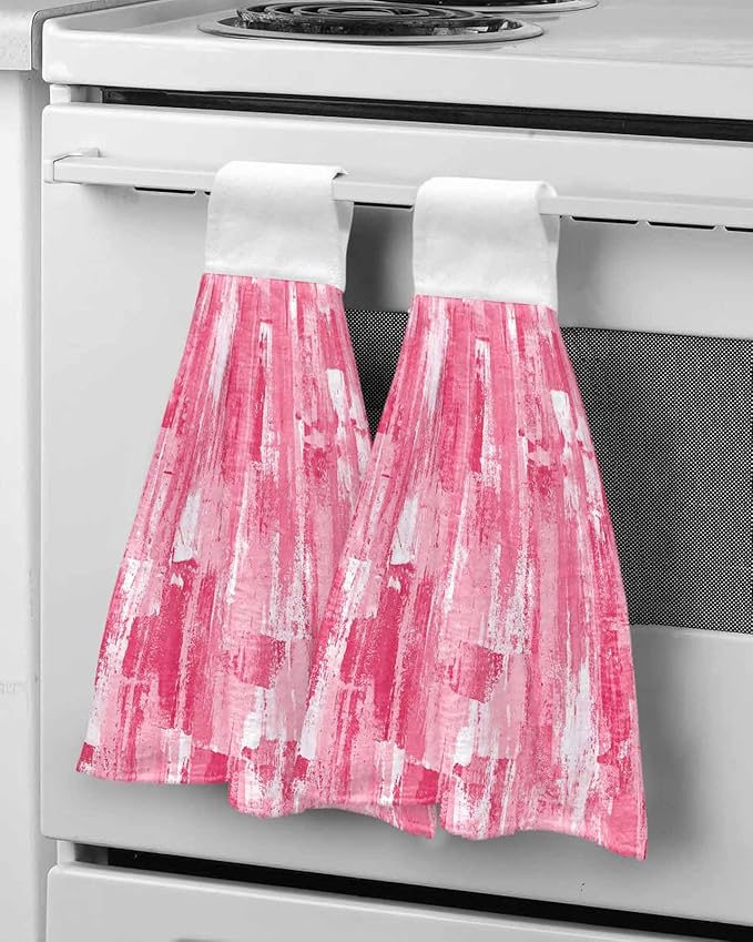 Alandar Home Kitchen Tie Towel Set of 1, Modern Pink Painting Texture Absorbent Soft Hand Towels for Bathroom Hanging Towels, Abstract Graffiti Art Fast Drying Cleaning Cloth with Loop