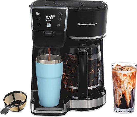 Hamilton Beach 2-Way 12 Cup Programmable Drip Hot and Iced Coffee Maker & Single Serve Coffee Machine, Glass Carafe, Auto Pause and Pour, Black (47500J)