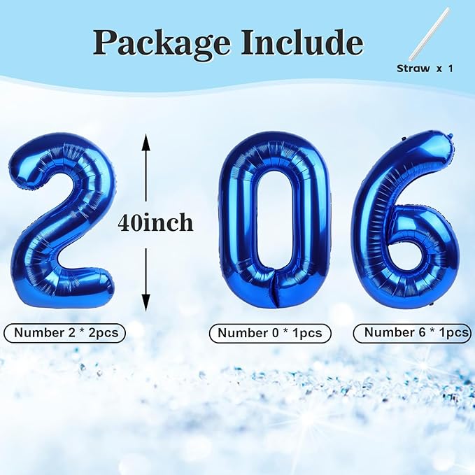 Dark Blue 2026 Number Balloons, 2026 Decorations, 40 Inch Balloon for New Years Eve Decorations & Graduation Decoration Party Supplies, 2 6 20 26 Birthday Parties