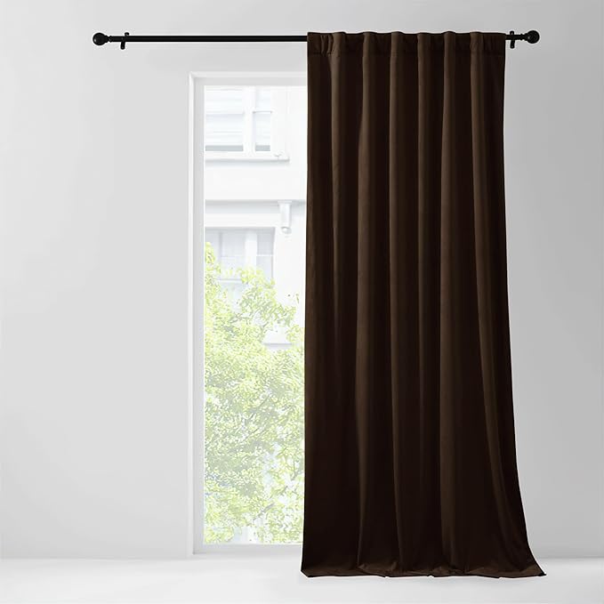 NICETOWN Brown 100% Blackout Warm Velvet Curtain for Living Room, 1 Panel Rod Pocket/Back Tab/Hook Belt Cold Blocking Room Darkening Noise Canceling Window Treatment for Bedroom, W48 x L96