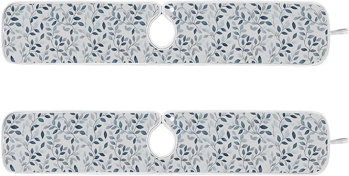 Kitchen Faucet Absorbent Mat,Green Gray Leaf Water Splash Guard for Sink, Faucet Drip Catcher Thicken Sponge Microfiber Faucet Water Catcher Mat Sink Absorbent Mat for Kitchen 14x5in 2 Pack