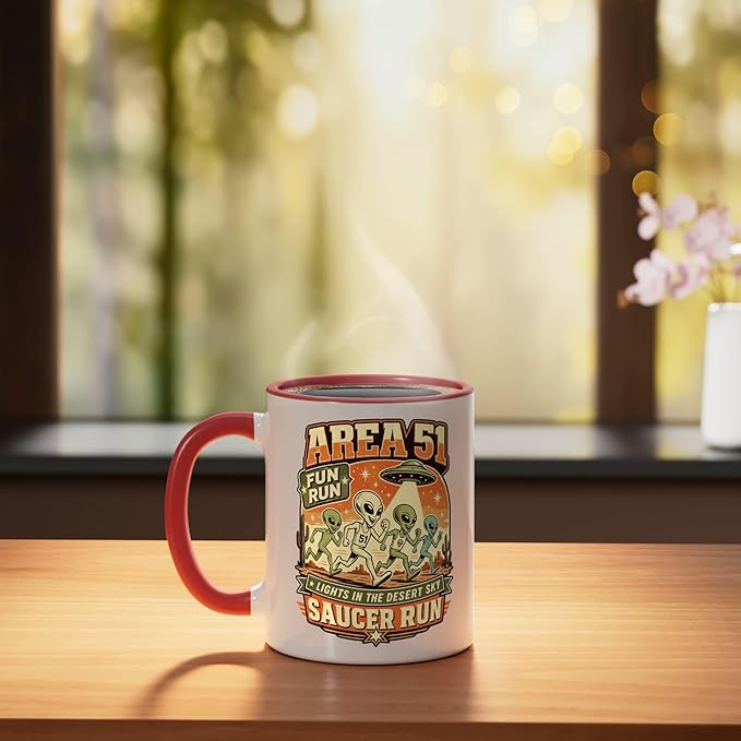 Area 51 Fun Run Saucer Run Alien Ceramic Mug, Red/White