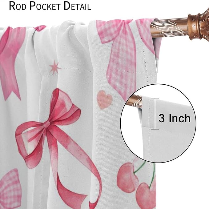 Cherry Blackout Curtain,Pink Bowkont Girl Kids Sweet Aesthetic Fruit Window Treatment Curtains Dining Room Living Room Kitchen Cafe Bedroom Office Drapes Decor,42x45 in