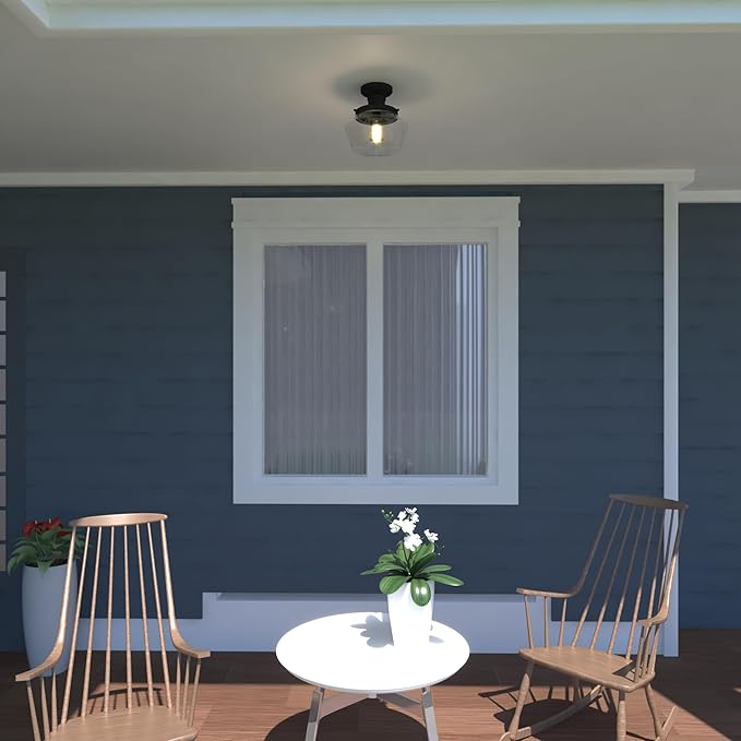 VAXCEL Collins Black Farmhouse Outdoor Flush Mount Ceiling Light Clear Schoolhouse Glass