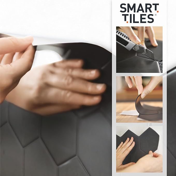 Smart Tiles Stick On Tiles Splashback - Morocco Blue, Self Adhesive Wall Tiles, 5 Wall Panels 11.43x9 in, Heat Resistant self Adhesive Wallpaper Tile, Water Resistant Bathroom Tile, Made in Canada