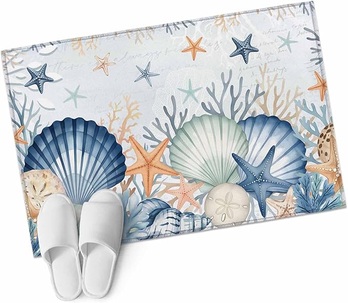 Area Rug 2x3ft, Underwater Shells Starfish on Blue Washable Rugs for Living Room Bedroom, Colorful Coral Soft Non-Slip Area Rugs Rectangle Floor Carpet for Dining Room