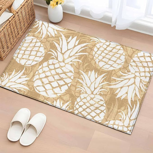 Area Rug 2x3ft, Summer Fruit Pineapple Washable Rugs for Living Room Bedroom, Rustic Vintage Tropical Leaves Soft Non-Slip Area Rugs Rectangle Floor Carpet for Dining Room