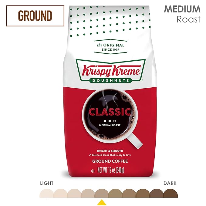 Krispy Kreme Doughnuts, Classic, Ground Coffee, Medium Roast, Bagged 12oz (Pack of 2)