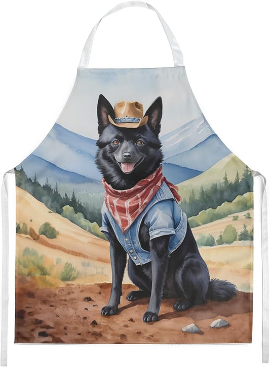 Caroline's Treasures Schipperke Cowboy Welcome Apron Cooking Kitchen Server Baking Crafts Gardening for Adult Women Men, Unisex, Large, Multicolor