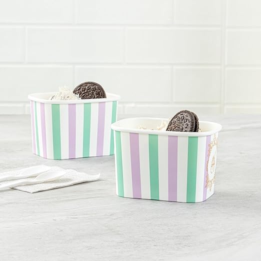 Coppetta 12 Ounce Dessert Cups, 50 Greaseproof Ice Cream Cups - Lids Sold Separately, For Hot And Cold Foods, Purple And Blue Stripe Paper Yogurt Bowls, Disposable, Sturdy - Restaurantware