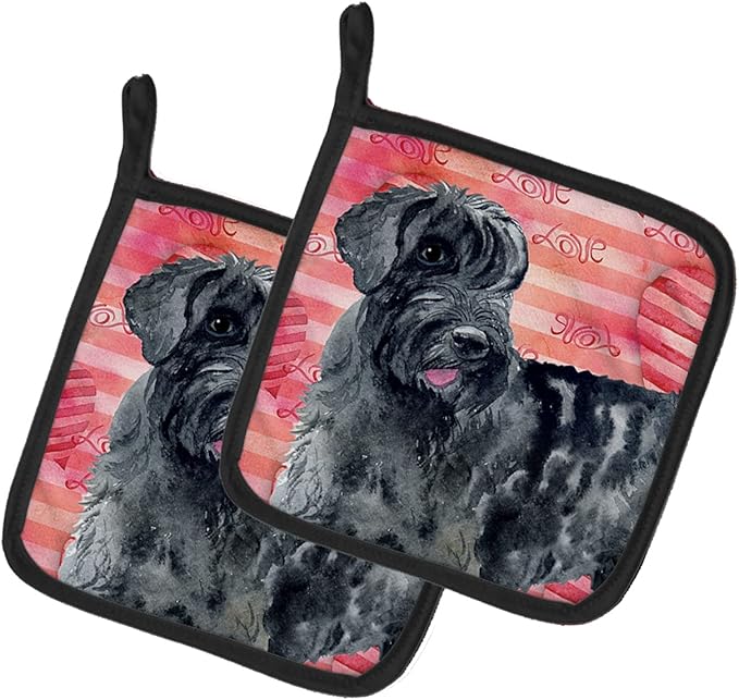 Caroline's Treasures BB9747PTHD Giant Schnauzer Love Pair of Pot Holders, Red Kitchen Heat Resistant Pot Holders Sets Oven Hot Pads for Cooking Baking BBQ, 7 1/2 x 7 1/2