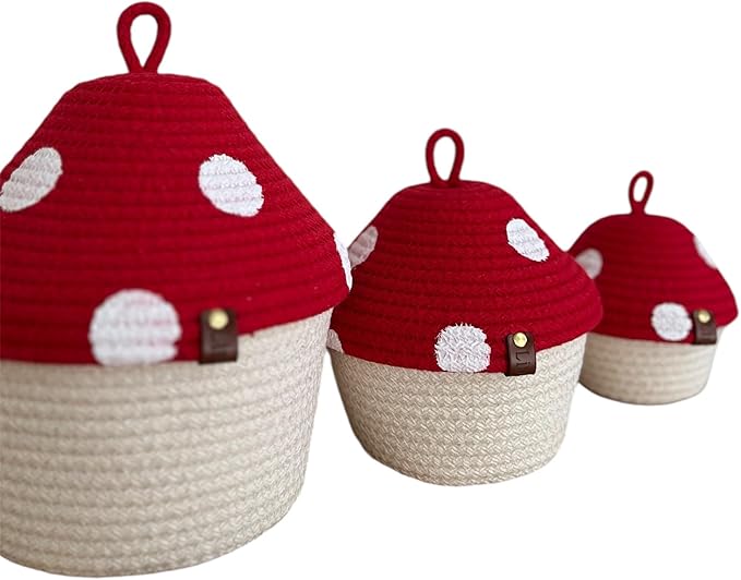 Handmade Mushroom Storage Set–Decorative,Functional Storage for Bathroom,Home Décor,Perfect Gift (3-Piece Handmade Mushroom Storage Set – Functional and Decorative Organization for Home and Bathroom)