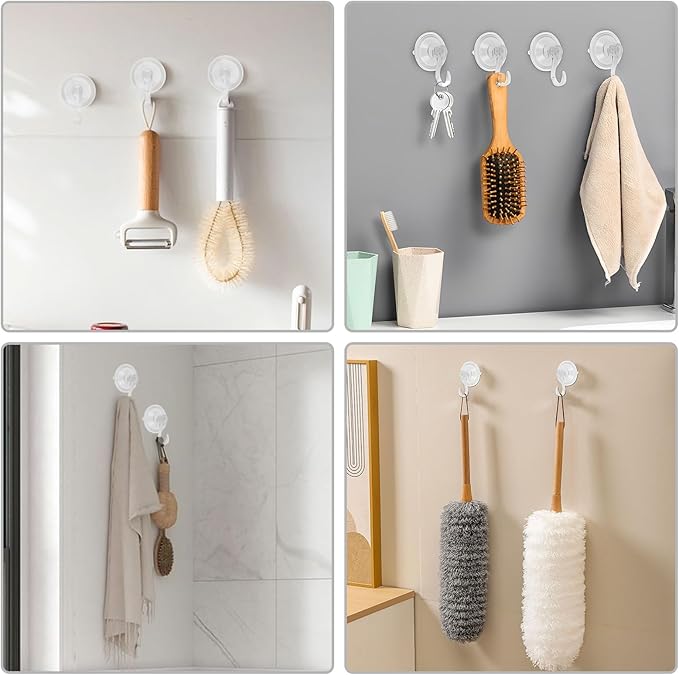 12Pcs Clear Wreath Hanger 22 LB Suction Cup Hooks Reusable Shower Suction Cup Hook Wall Window Bathroom Plastic Vacuum Hooks Wreath Holder for Glass Doors Christmas Decorations Wreath Lights Stockings