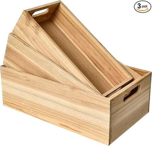 Set of 3 Wooden Boxes for Storage Small Crates for Display and Organizing, Farmhouse Style Storage Boxes for Crafts, Decor, Home Pantry and Living Room