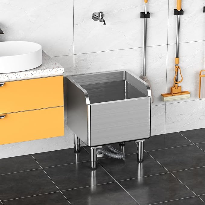 Floor Mop Sink, Commercial Floor Slop Sink, Adjustable Feet Stainless Steel Mop Service Basin, Laundry Mop Sinks for Kitchen (45x41x55cm), High Barrier Design, Seamless Welding A
