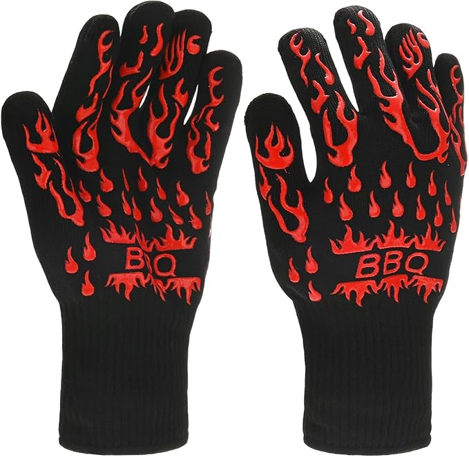 M METERXITY 1-Pair BBQ Gloves, 1472°F Heat Resistant Non-Slip Grilling Oven Gloves for Barbecue/Baking/Cooking [S Size, Red]