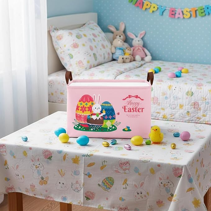 Large Rectangular Cute Kid Easter Basket Empty Bunny Eggs Easter Basket Gift Spring Room Storage Organizer Décor (E-03)