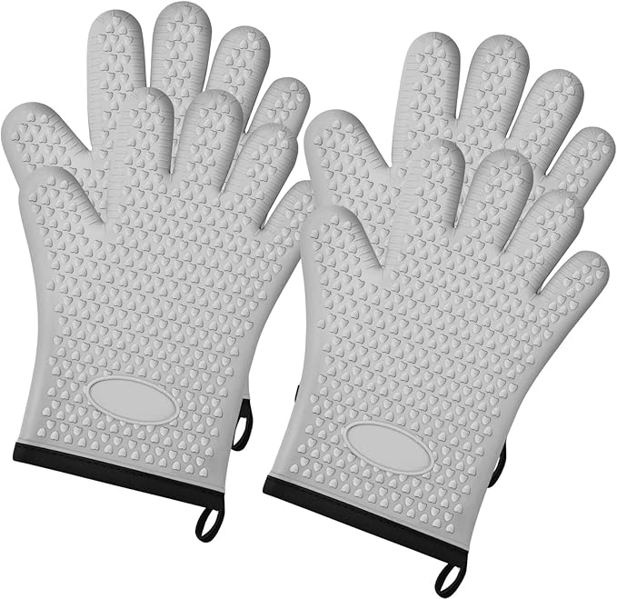 4Pack Silicone Oven Mitts Heat Resistant,Waterproof & Non-Slip Oven Gloves with Fingers,Silicone Oven Gloves Kitchen Mitts for Baking and Cooking(Grey)