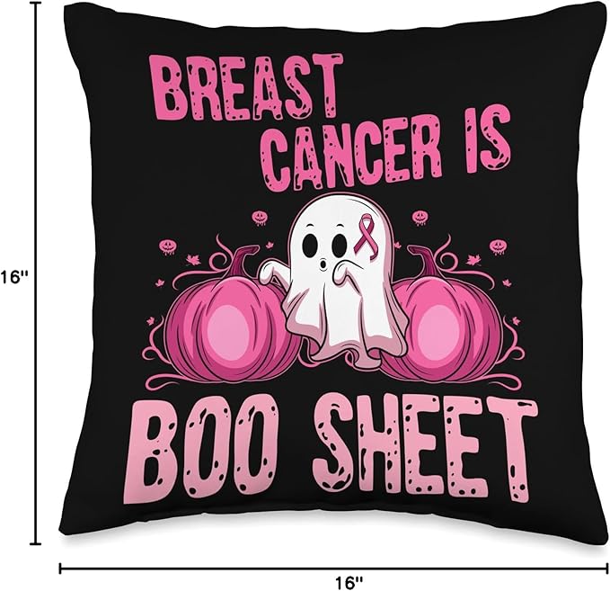 Breast Cancer Awareness Pink Ribbon Halloween Breast Cancer is Boo Sheet. Throw Pillow, 16x16, Multicolor