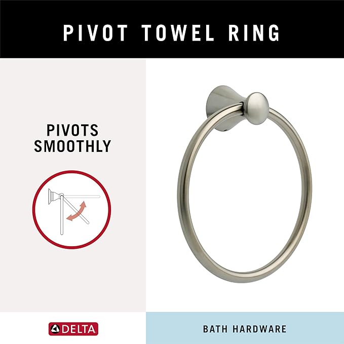 Delta Lahara (1-Pack) Hand Towel Holder Brilliance Stainless Steel Towel Racks for Bathroom Wall Round Towel Ring Holder for Bath Towel Hanger for Kitchen, Bathroom Accessories 73846-SS