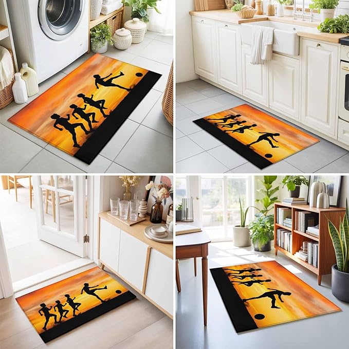 Area Rug 2x3ft, Football Sports Competition Washable Rugs for Living Room Bedroom, Sunset Background Soft Non-Slip Area Rugs Rectangle Floor Carpet for Dining Room