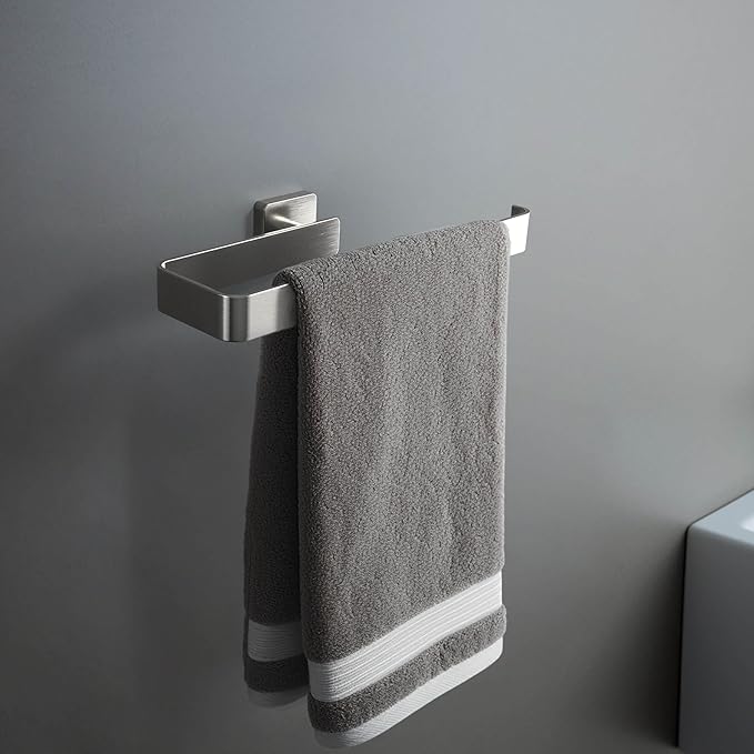 KIBI Blaze 10-Inch Bathroom Towel Bar – Solid Brass, Wall Mounted Hand Towel Holder, Sleek Modern Design, Rust-Resistant, Perfect for Bathroom, Vanity & Kitchen Sink Area (Brushed Nickel) (KBA16)