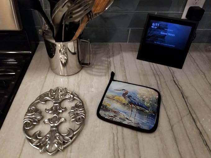 Caroline's Treasures Blue Heron Pair of Pot Holders Kitchen Heat Resistant Pot Holders Sets Oven Hot Pads for Cooking Baking BBQ, 7 1/2 x 7 1/2