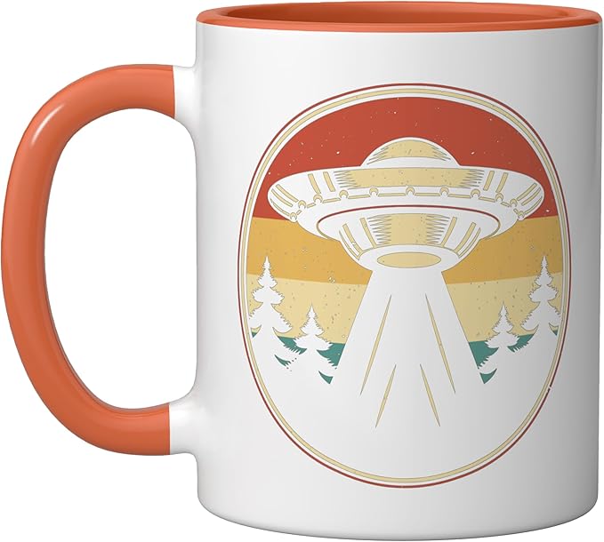 Ufo Alien Vintage Retro Ceramic Mug, Orange/White