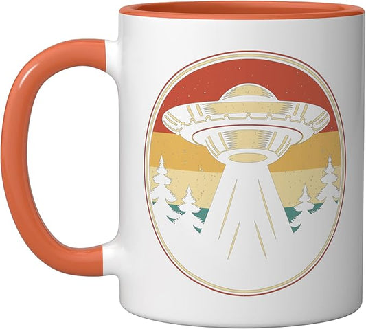 Ufo Alien Vintage Retro Ceramic Mug, Orange/White