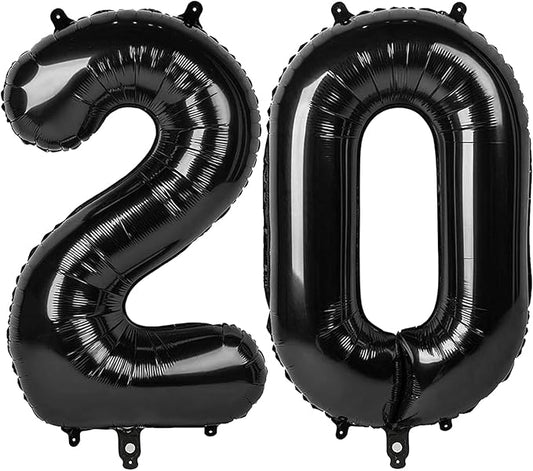 20 Number Balloon, Black Big Number Balloons for Women Men, 40 Inch Digital Balloon for Happy Birthday Decoration Supplies, Anniversaries, 2026 New Years Eve Party