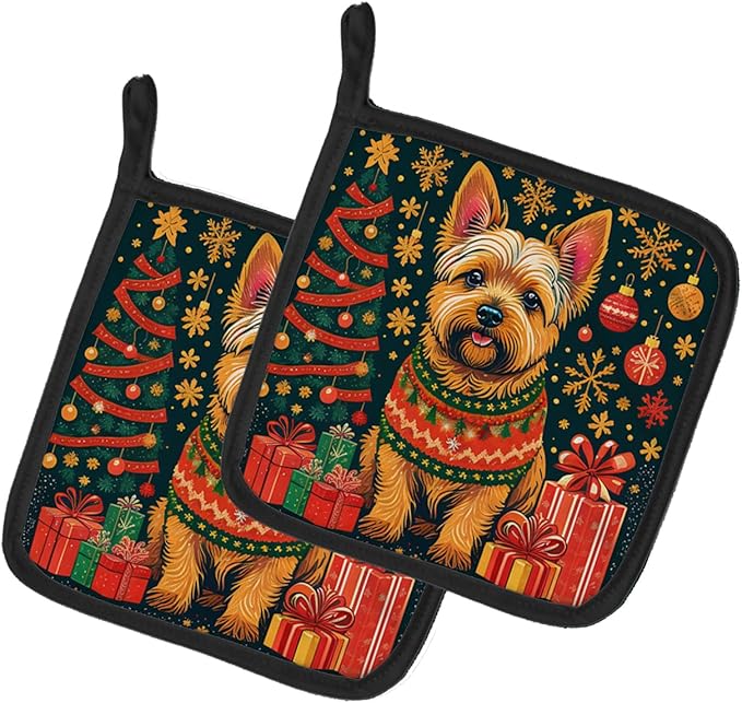 Caroline's Treasures Norwich Terrier Christmas Pair of Pot Holders Kitchen Heat Resistant Pot Holders Sets Oven Hot Pads for Cooking Baking BBQ, 7 1/2 x 7 1/2