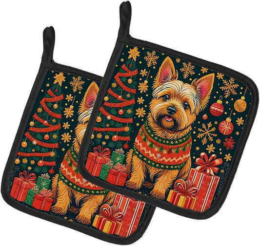 Caroline's Treasures Norwich Terrier Christmas Pair of Pot Holders Kitchen Heat Resistant Pot Holders Sets Oven Hot Pads for Cooking Baking BBQ, 7 1/2 x 7 1/2