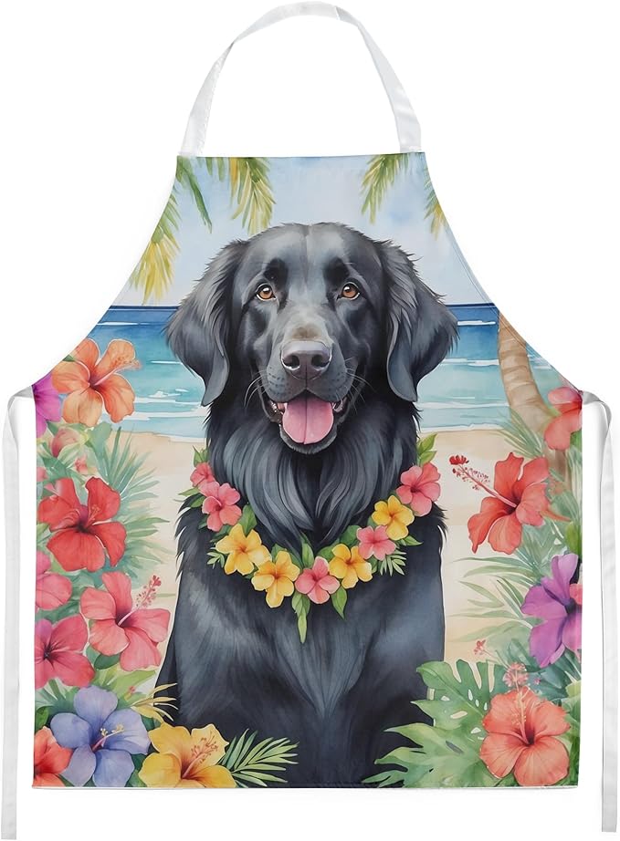 Caroline's Treasures Flat-Coated Retriever Luau Apron Cooking Kitchen Server Baking Crafts Gardening for Adult Women Men, Unisex, Large, Multicolor