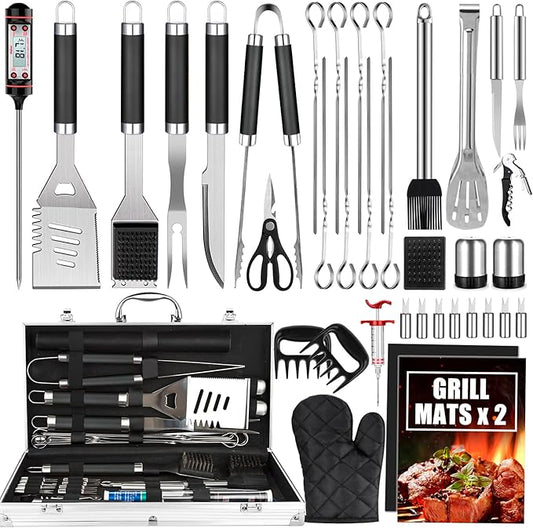 Cifaisi BBQ Grill Accessories Set, 38Pcs Stainless Steel Grill Tools Grilling Accessories with Aluminum Case, Thermometer, Grill Mats for Camping/Backyard Barbecue, Grill Utensils Set for Men Women