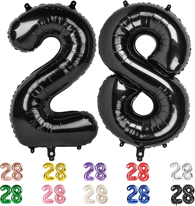 Numbers 28 Balloons, 40 In Big 28 Balloons, 28th Black Party Decorations for Girl Boys Wedding, Engagement, Celebration Party, Graduations, Photo Shoot