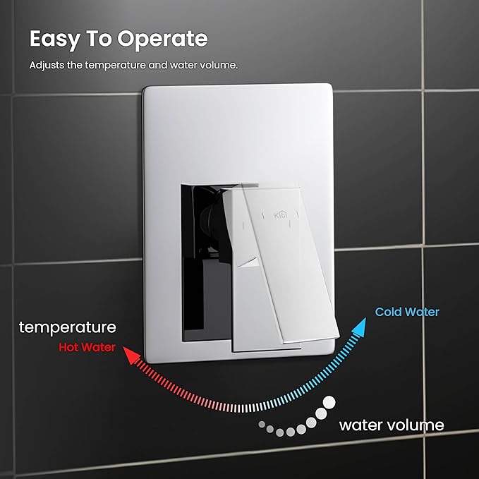 KIBI Cube Bathroom Shower System | Single Function Wall Mounted Shower Faucet Set for Bathroom with Solid Brass Pressure Balanced Construction (Chrome) (KSF411)