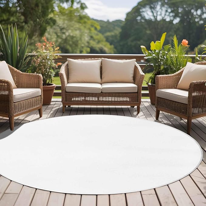 Washable Round Area Rug Pure White Circle Rugs Floor Carpet for Living Room Bedroom, Minimalist Solid Color Soft Non Slip Round Rug 5ft
