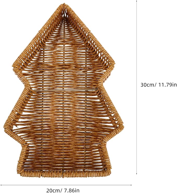 Christmas Tree Shaped Food Organizing Basket, Rustic Farmhouse Style Decorative Tray for Holiday Party Serving, Bread and Snack Display Platter for Home Kitchen and Restaurant