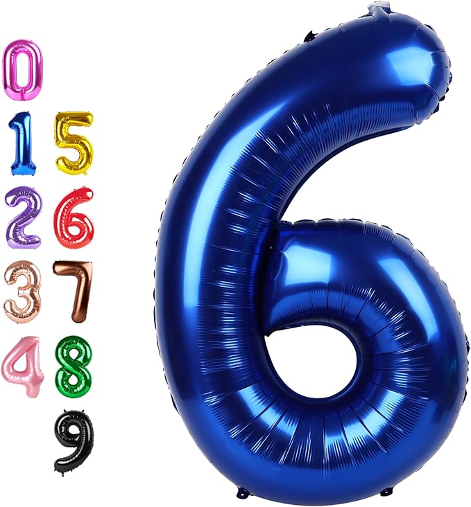 Navy Blue Balloons, Happy Birthday Decoration for 6th, 40 Inch Number Balloons for 6, 16, 26, 60 Wedding Anniversaries Singles Party Children's Day
